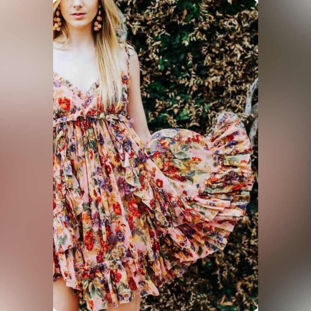 ZIMMERMANN Lovelorn Sleeveless Ruffle Mini Dress In Pink Floral. Size 0/XS - Picture 10 of 11